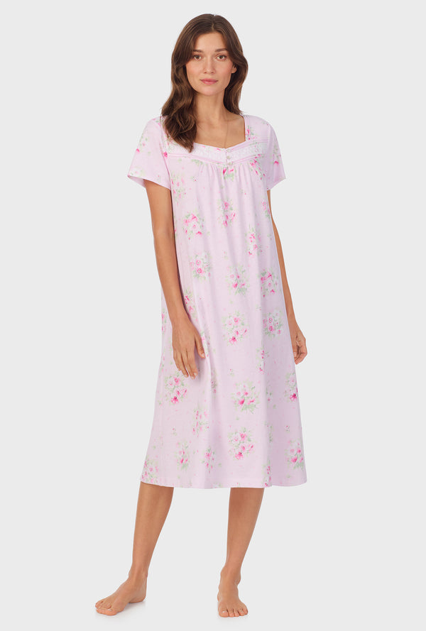 Carole Hochman Pink Cosmos Cap Sleeve Cotton Waltz Nightgown