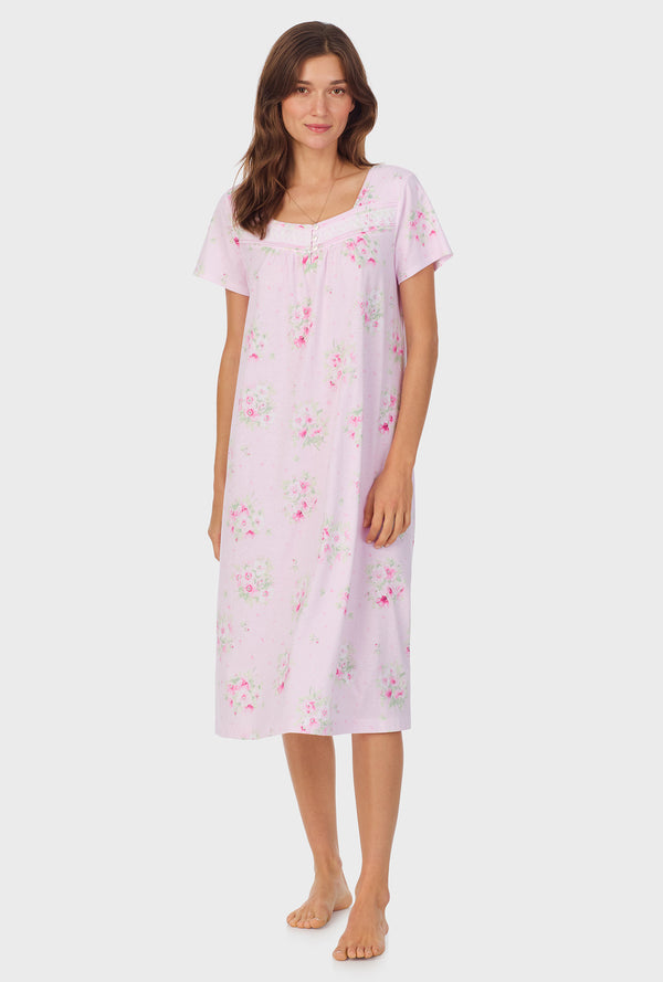 carole hochman Pink Cosmos Cap Sleeve Cotton Waltz Nightgown