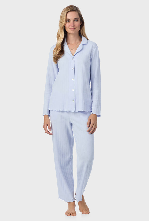 Carole Hochman Sweet Blue Cotton Pointelle Long Pajama Set