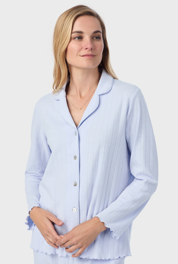 Carole Hochman Sweet Blue Cotton Pointelle Long Pajama Set
