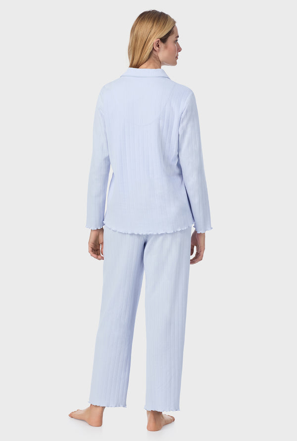 Carole Hochman Sweet Blue Cotton Pointelle Long Pajama Set