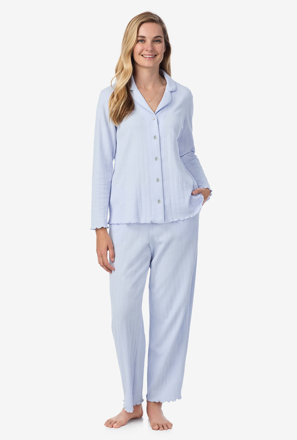 carole hochman Sweet Blue Cotton Pointelle Long Pajama Set