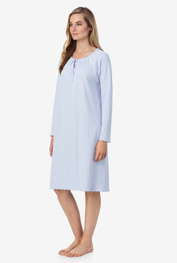 Carole Hochman Sweet Blue Cotton Pointelle Waltz Nightgown