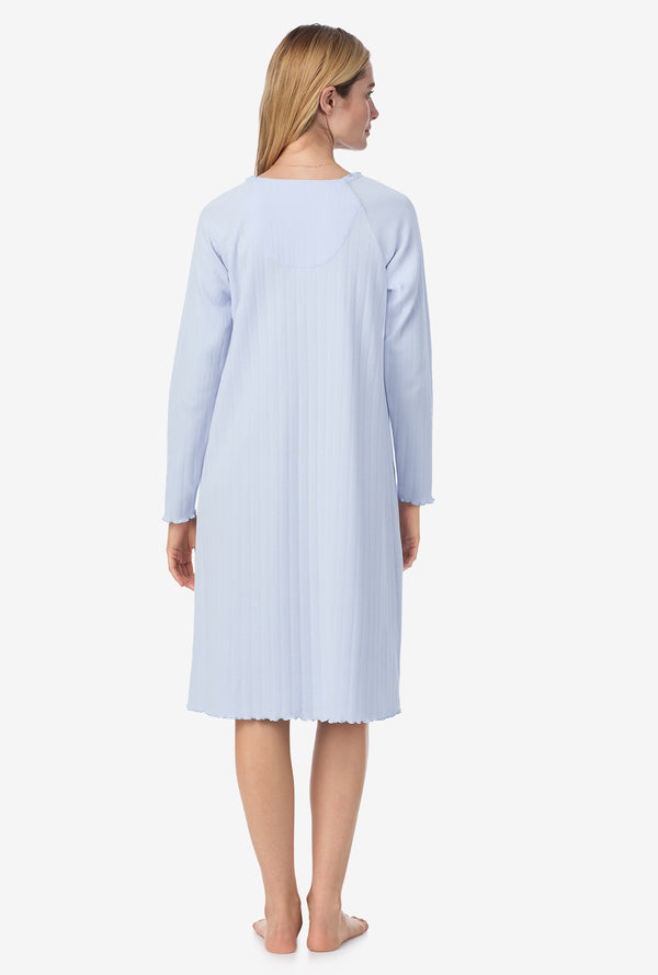 Carole Hochman Sweet Blue Cotton Pointelle Waltz Nightgown