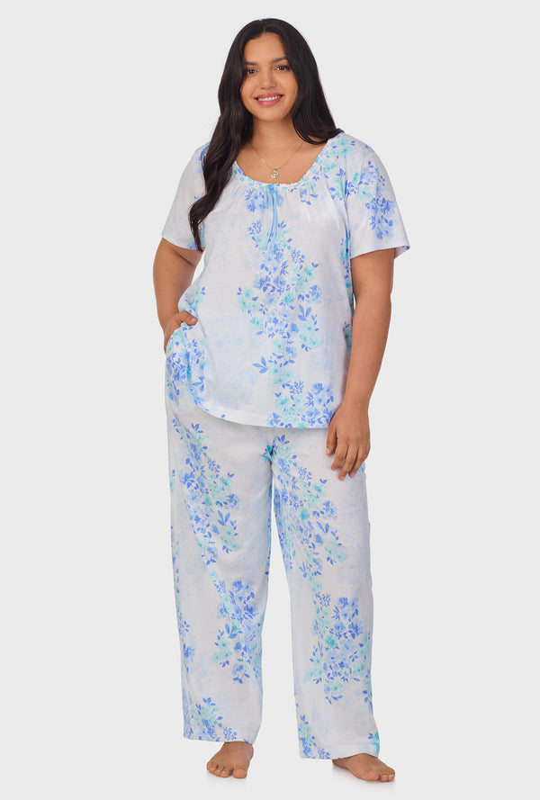 Carole Hochman Watercolor Floral Cotton Long Pajama Set