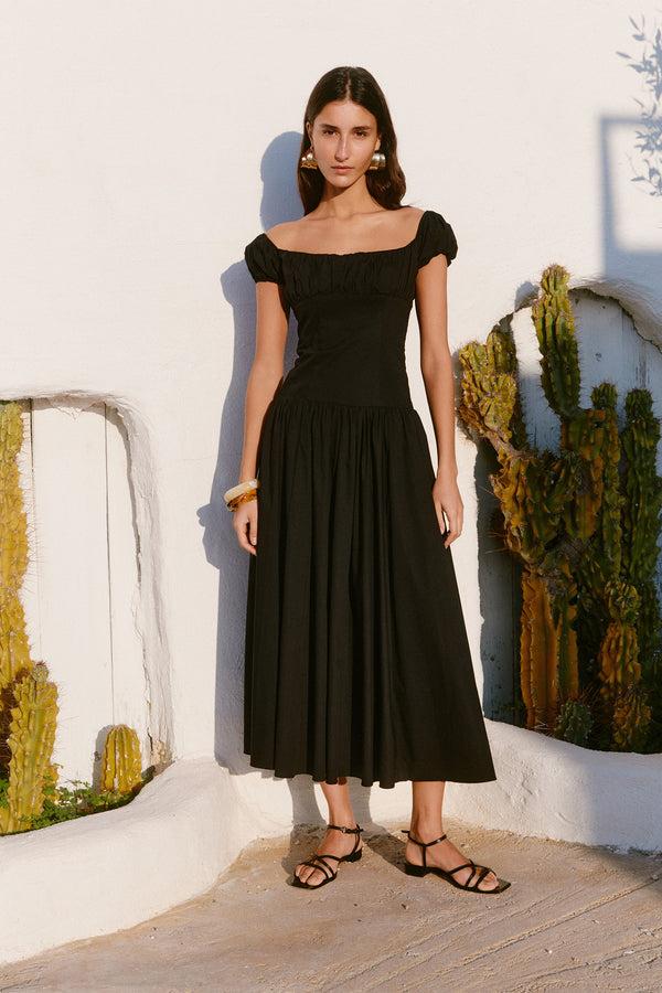 Caroline Constas AUGUSTA DROP WAIST MAXI DRESS BLACK