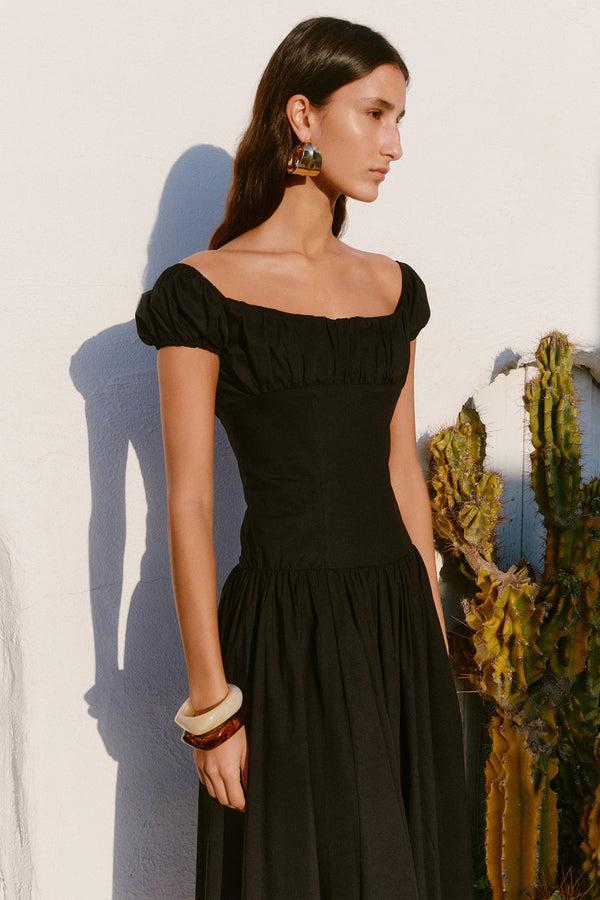 caroline constas AUGUSTA DROP WAIST MAXI DRESS BLACK