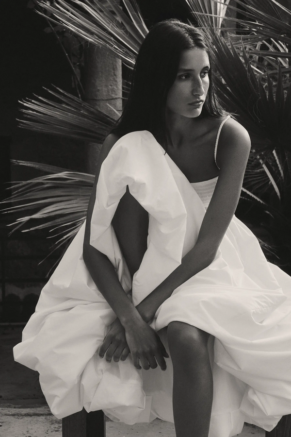 Caroline Constas AZANIA SMOCKED BUBBLE HEM MIDI DRESS WHITE