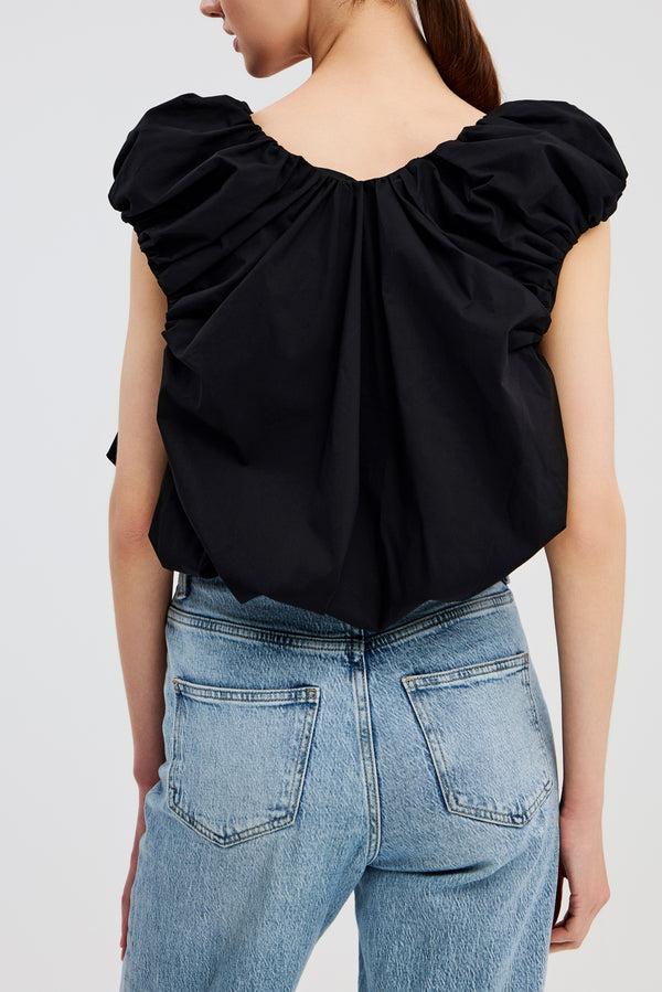 Caroline Constas AERIN V NECK BUBBLE TOP BLACK