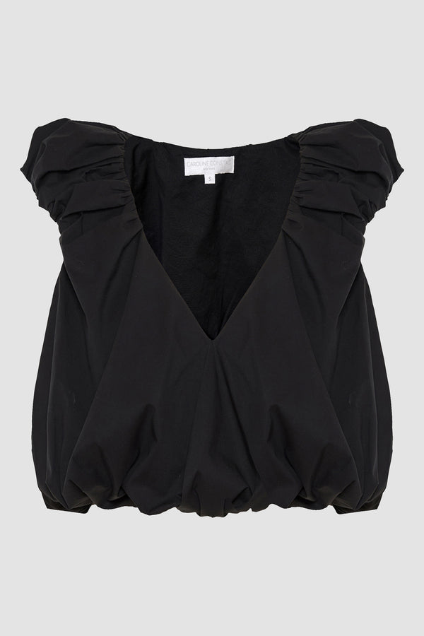 Caroline Constas AERIN V NECK BUBBLE TOP BLACK