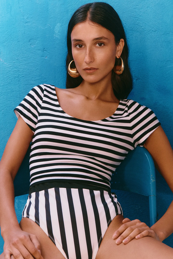 Caroline Constas ALEXIA CROPPED TOP BLACK STRIPE