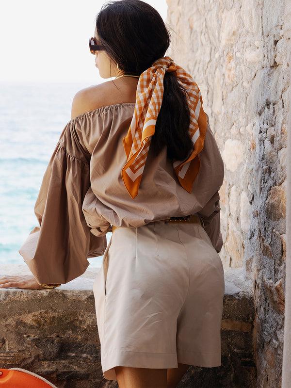 Caroline Constas ANDROS OFF SHOULDER TOP Taupe