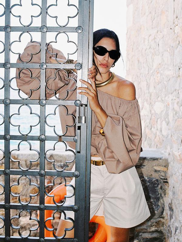caroline constas ANDROS OFF SHOULDER TOP Taupe