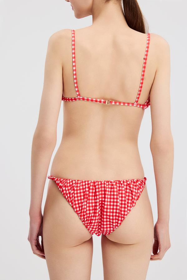 Caroline Constas ARIS BIKINI TOP RED IVORY GINGHAM