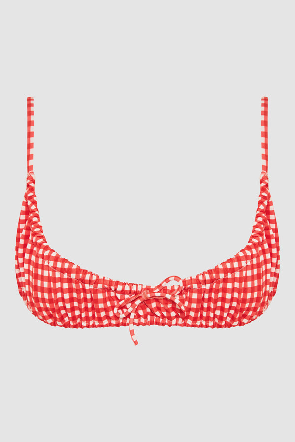 Caroline Constas ARIS BIKINI TOP RED IVORY GINGHAM