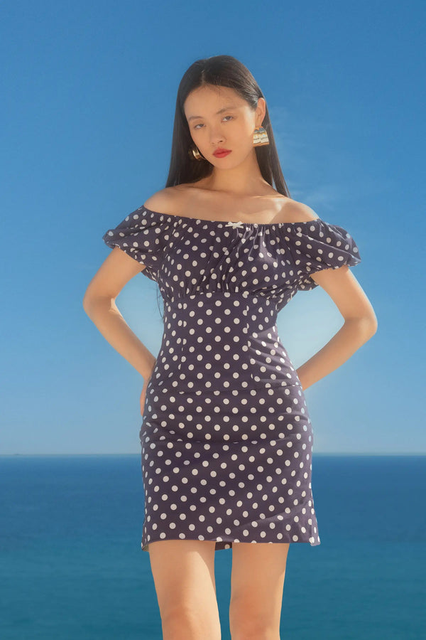 caroline constas CALLA MINI DRESS NAVY IVORY COMBO