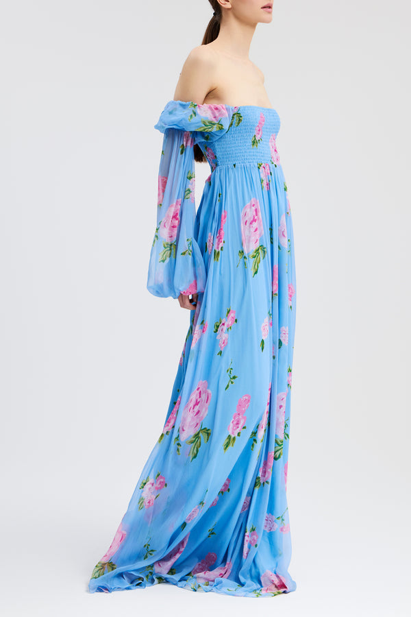 Caroline Constas KINSLEY GOWN BLUE FLORAL PRINT