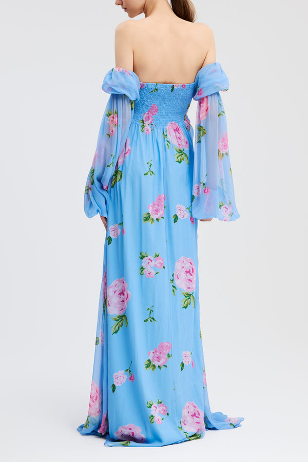 Caroline Constas KINSLEY GOWN BLUE FLORAL PRINT