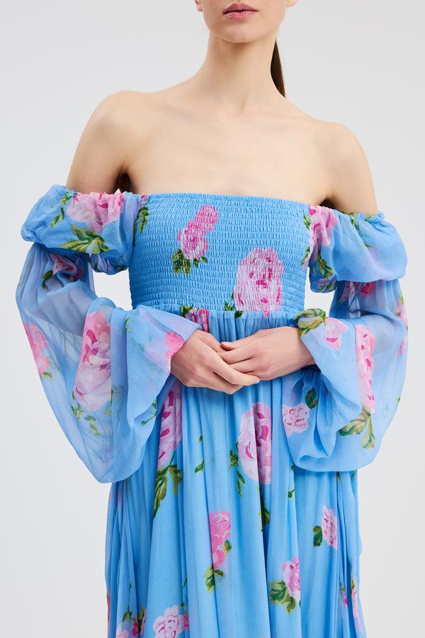 Caroline Constas KINSLEY GOWN BLUE FLORAL PRINT