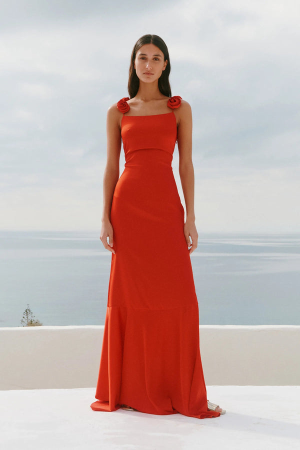 caroline constas MARCELLA GOWN HIGH RISK RED