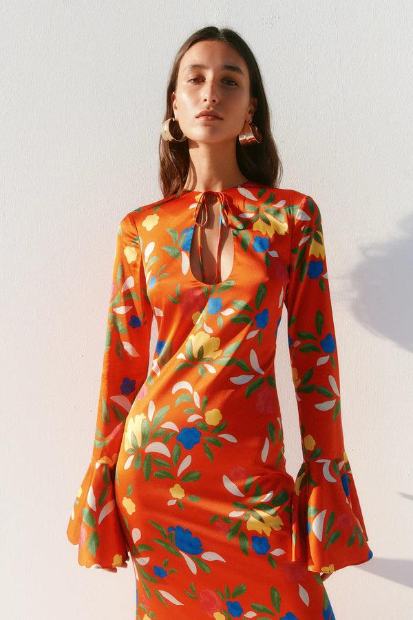 Caroline Constas PHEONIX GOWN RED VINTAGE FLORAL