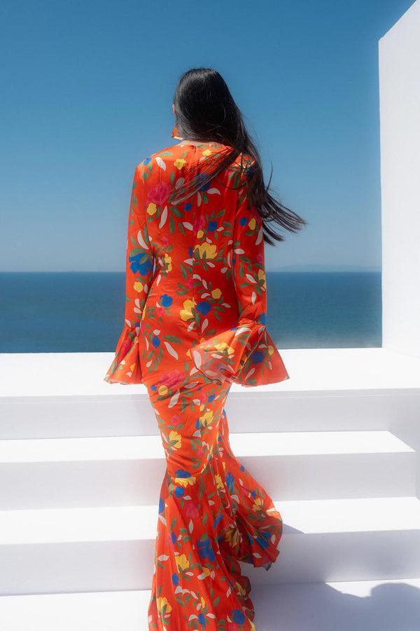 Caroline Constas PHEONIX GOWN RED VINTAGE FLORAL