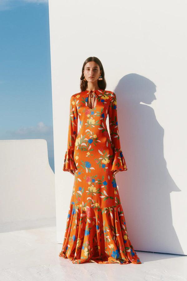 caroline constas PHEONIX GOWN RED VINTAGE FLORAL