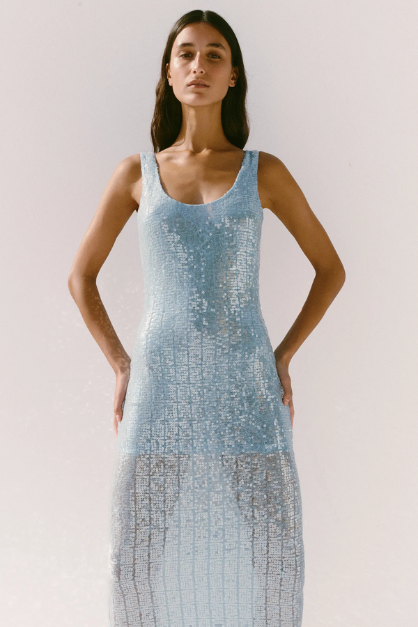 caroline constas STASSI DRESS DOLPHIN BLUE