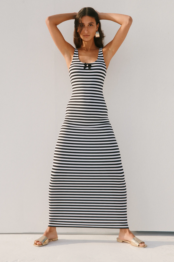 caroline constas TASHA DRESS BLACK STRIPE