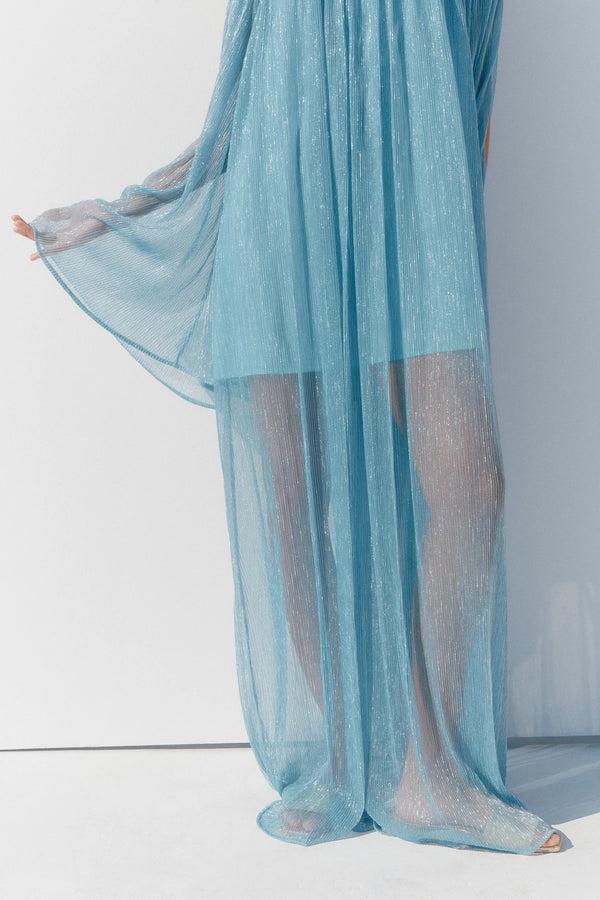Caroline Constas CORINTHIA OFF SHOULDER PLEATED GOWN CERULEAN