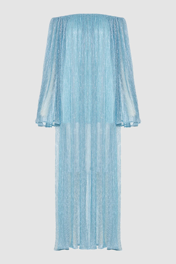 Caroline Constas CORINTHIA OFF SHOULDER PLEATED GOWN CERULEAN