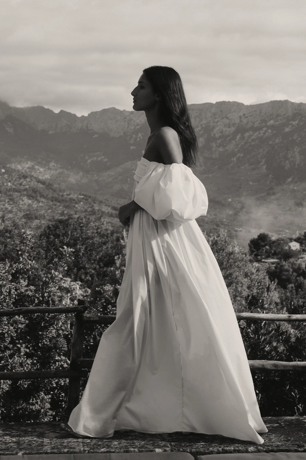 Caroline Constas EMILIA RUCHED EMPIRE MAXI DRESS IVORY