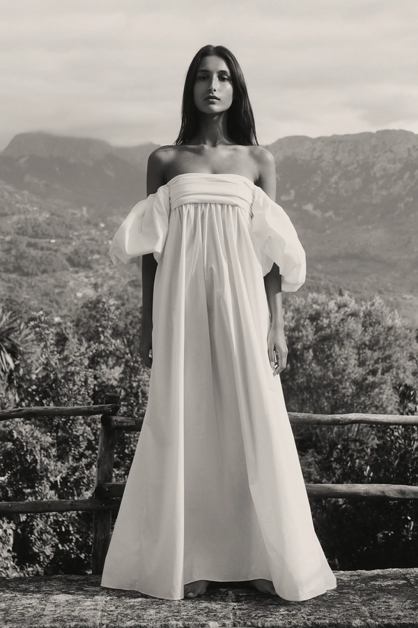 caroline constas EMILIA RUCHED EMPIRE MAXI DRESS IVORY