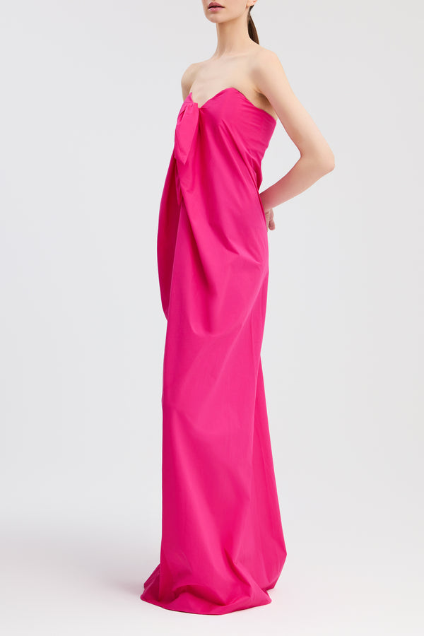 Caroline Constas KAIA TIE FRONT STRAPLESS COLUMN GOWN PINK PEACOCK