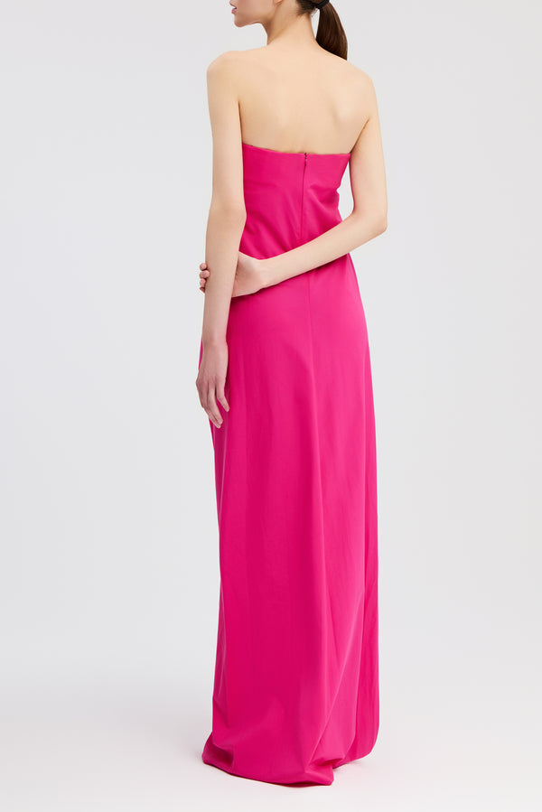 Caroline Constas KAIA TIE FRONT STRAPLESS COLUMN GOWN PINK PEACOCK