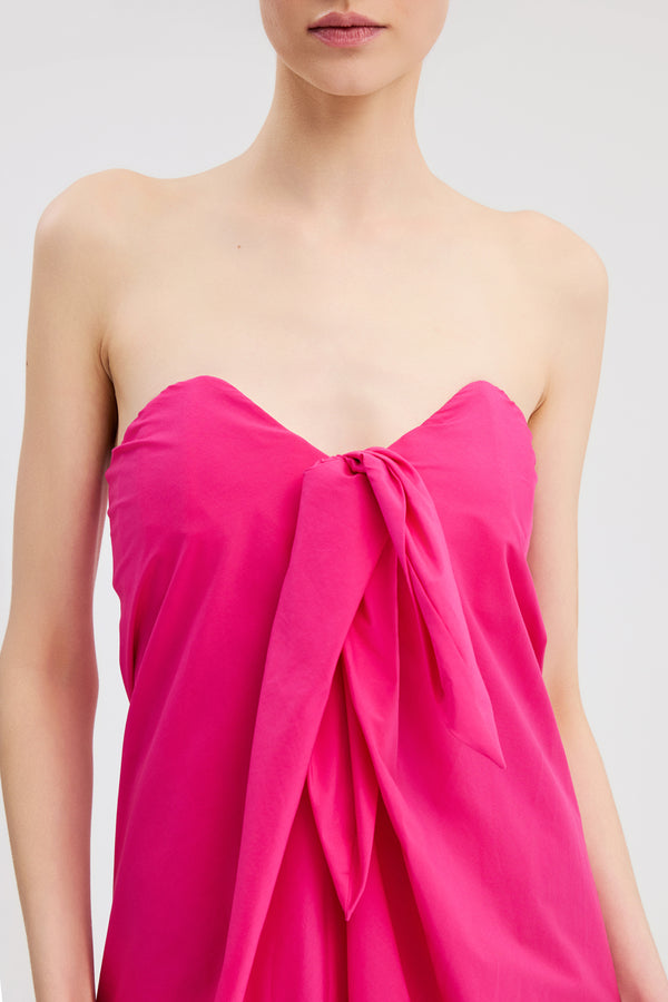 Caroline Constas KAIA TIE FRONT STRAPLESS COLUMN GOWN PINK PEACOCK