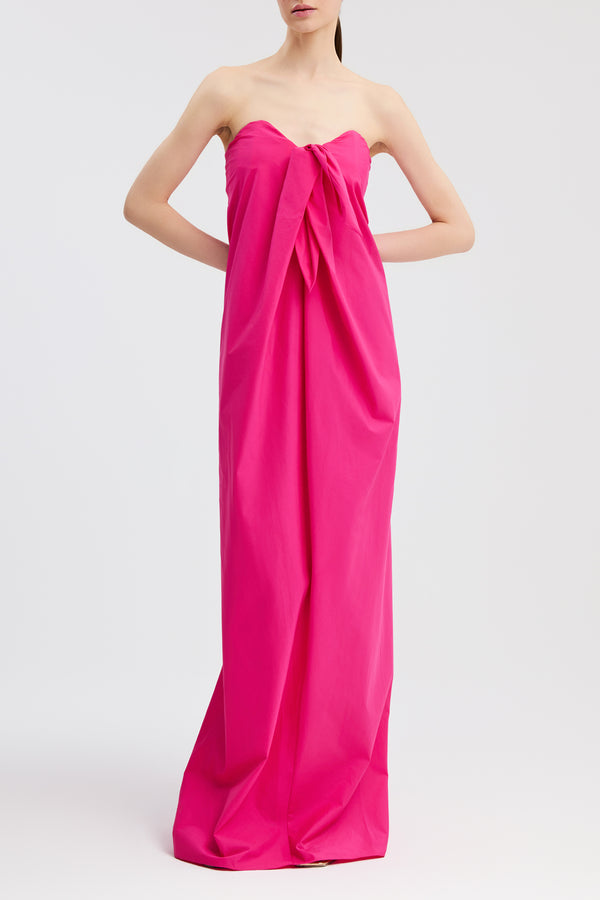 caroline constas KAIA TIE FRONT STRAPLESS COLUMN GOWN PINK PEACOCK