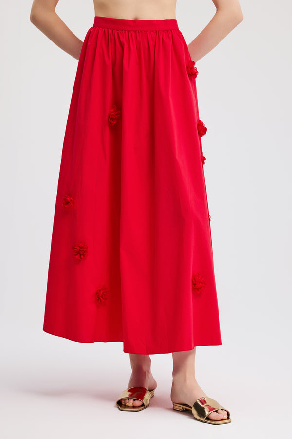 Caroline Constas MARCHELINE MIDI SKIRT HIGH RISK RED