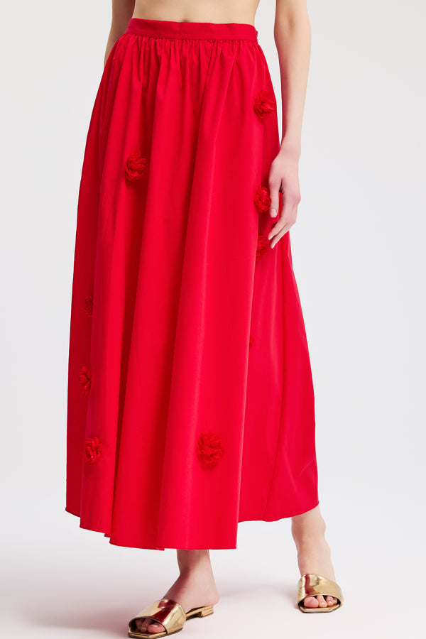 Caroline Constas MARCHELINE MIDI SKIRT HIGH RISK RED