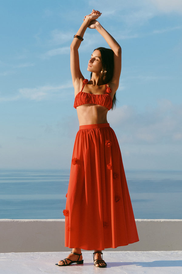 caroline constas MARCHELINE MIDI SKIRT HIGH RISK RED