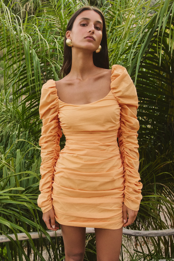 Caroline Constas MAXINE LONG SLEEVE PUFF MINI DRESS PAPAYA