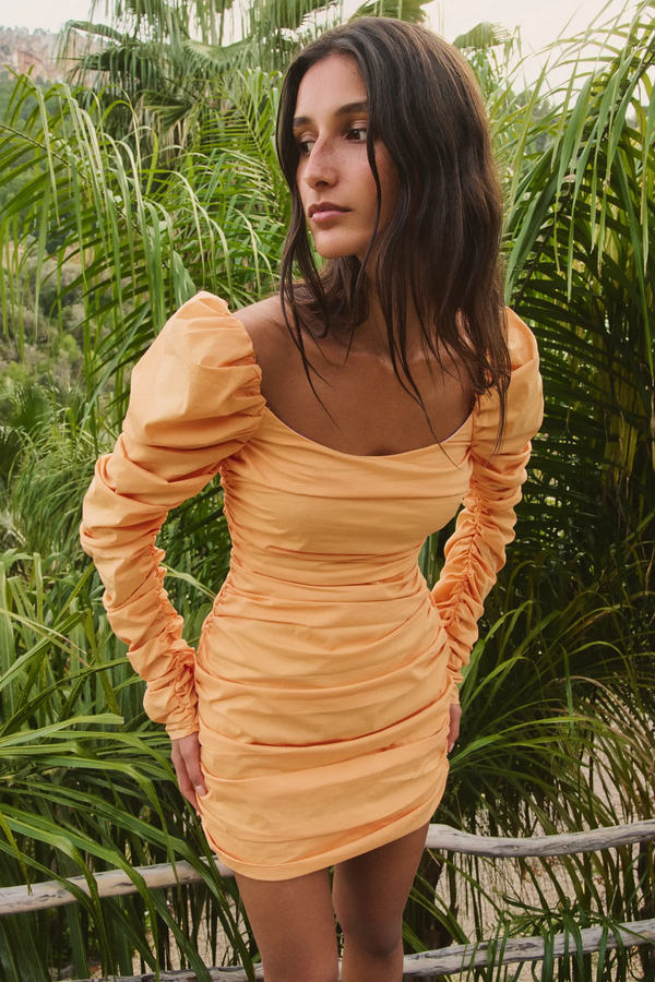 Caroline Constas MAXINE LONG SLEEVE PUFF MINI DRESS PAPAYA