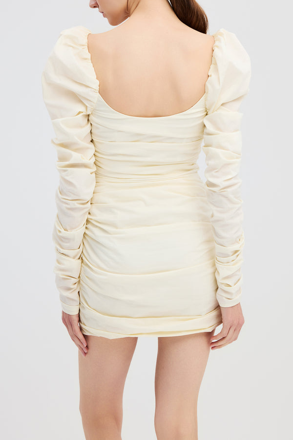 Caroline Constas MAXINE RUCHED PUFF SLEEVE MINI DRESS IVORY