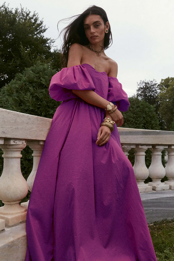 caroline constas PALMER OFF SHOULDER MAXI DRESS Bougainvillea