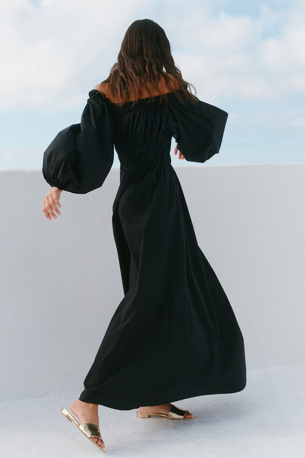 Caroline Constas RAQUELA OFF THE SHOULDER RUFFLE MAXI DRESS BLACK
