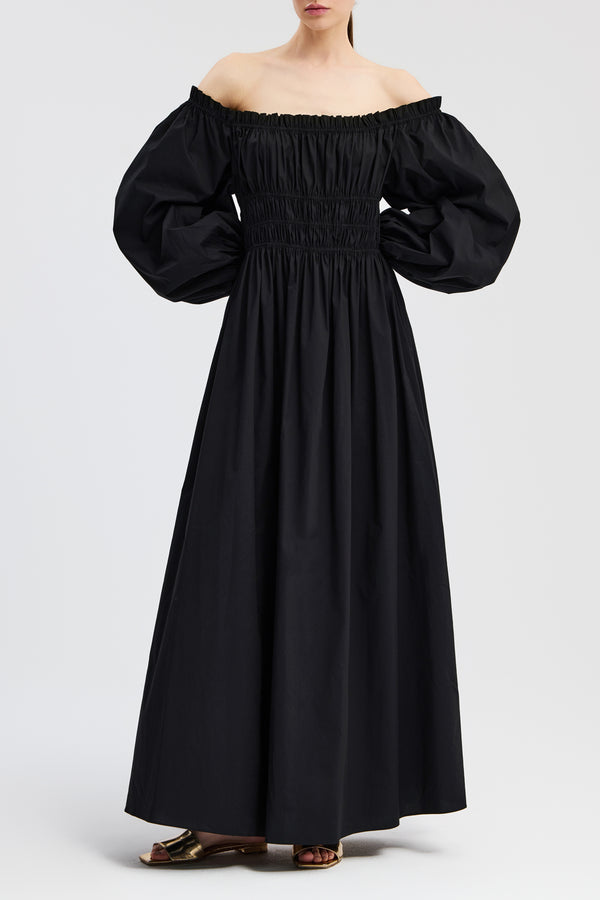 Caroline Constas RAQUELA OFF THE SHOULDER RUFFLE MAXI DRESS BLACK