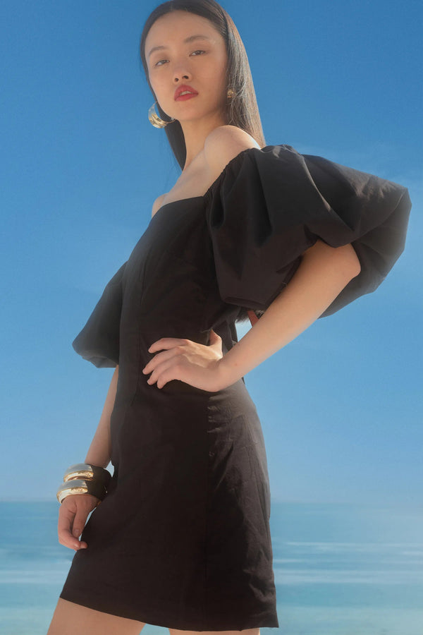 caroline constas REBEKAH BUBBLE SLEEVE MINI DRESS BLACK
