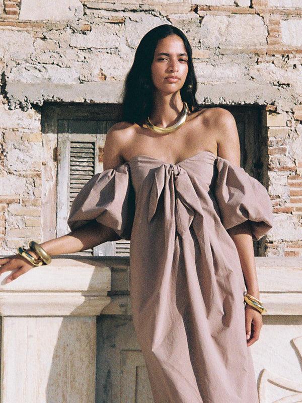 caroline constas REYNA TIE FRONT COLUMN DRESS Chocolate