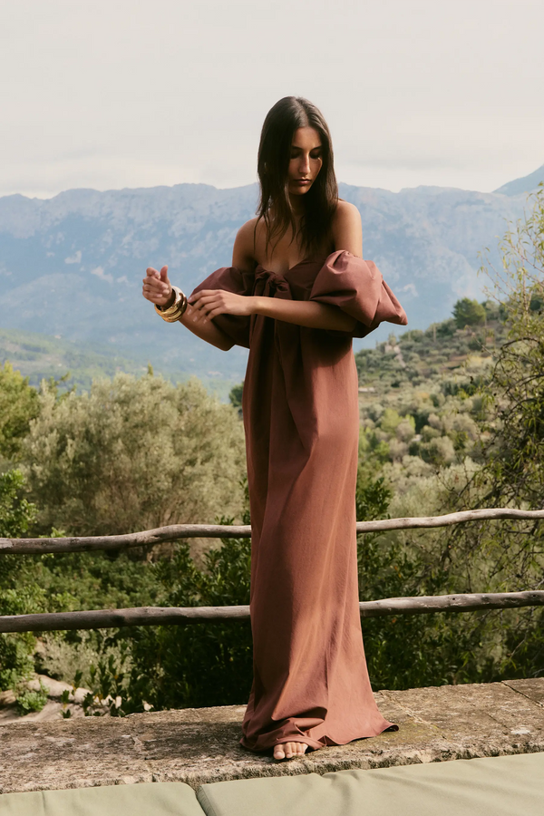 Caroline Constas REYNA TIE FRONT COLUMN DRESS ESPRESSO