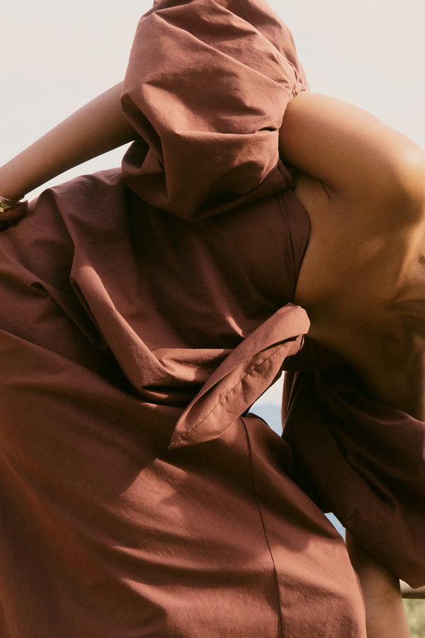 Caroline Constas REYNA TIE FRONT COLUMN DRESS ESPRESSO